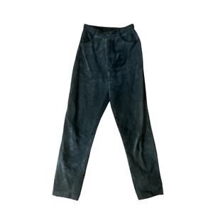 Vintage 1990s 4P Nordstrom Petite Focus Dark Green Genuine Leather Suede Pants